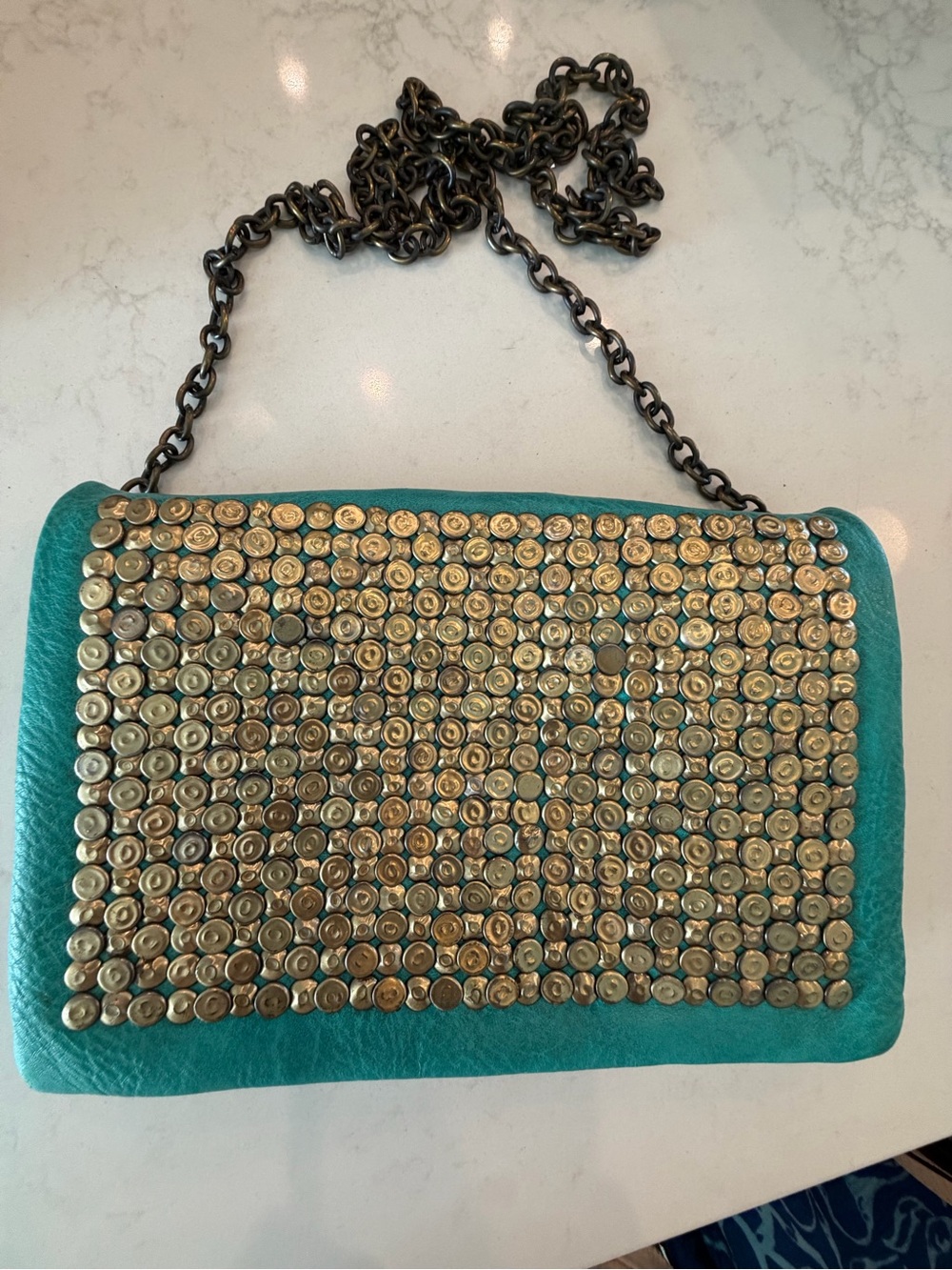 Deena & Ozzy Turquoise Chain Crossbody with Brass Stud Panel